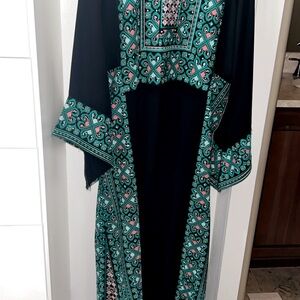 Elegant Black and Green Embroidered Dress